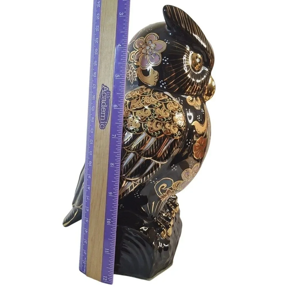 Japanese Kutani Owl Porcelain Figurine Mori Gold Painted Fukuro Lucky Owl Vintag